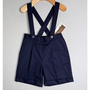 NWT Leon/Fleurisse 100% Lightweight Wool Navy Blue Suspender Shorts Boys 2 Yrs